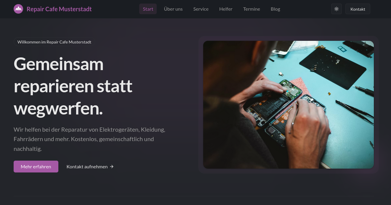 landing page screenshot